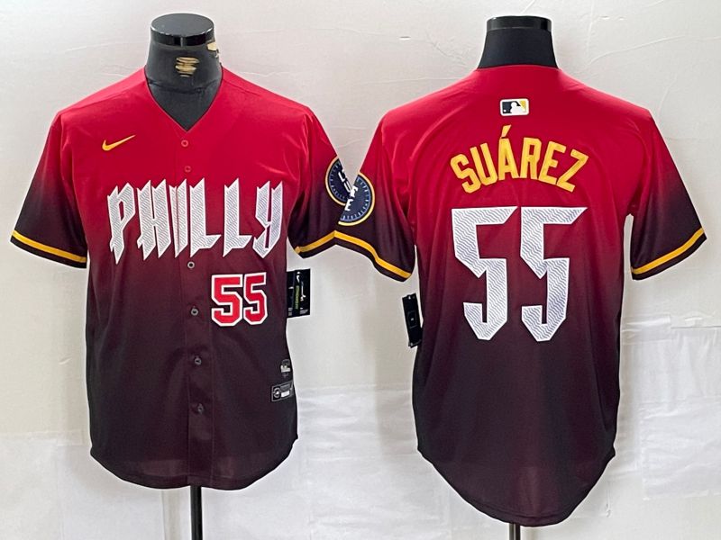 Men Philadelphia Phillies #55 Suarez Red City Edition Nike 2024 MLB Jersey style 4->philadelphia phillies->MLB Jersey